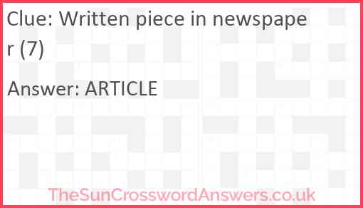 Written piece in newspaper (7) Answer