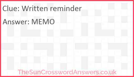 Written reminder crossword clue TheSunCrosswordAnswers co uk