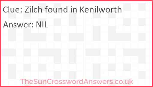 Zilch found in Kenilworth Answer